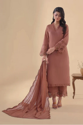 SAPPHIRE - 3PC DHANAK EMBROIDERED SHIRT WITH KHADI NET EMBROIDERED DUPATTA AND TROUSER - HZU2439